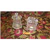 Image 1 : Hand Cut Crystal Jar w/Lid & "Present w/Bow" Lidded Jar - New Cond.