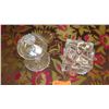 Image 4 : Hand Cut Crystal Jar w/Lid & "Present w/Bow" Lidded Jar - New Cond.