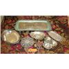Image 1 : Qty 7 Antique Silver Plated Platter, Trays, Condiment Tray, etc.