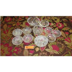 Qty 11 Cut Crystal Bowls, Swirl Glass Bowl - 4" dia to 6" dia