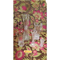 Qty 5 Narrow Cut Crystal Vases - Approx. 4" to 14" H