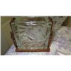 Image 2 : Qty 4 Tropical Floral Etched Glass Vase w/Wooden Base, Goblet Vases, Plate