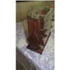 Image 3 : Qty 4 Tropical Floral Etched Glass Vase w/Wooden Base, Goblet Vases, Plate