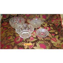 Qty 4 Misc. Cut Crystal Bowls - 6.5" dia to 9" dia