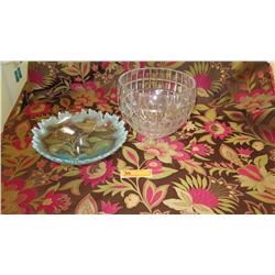 Large Cut Crystal Bowl (9" dia) and Ice Blue "Iceberg" Glass Bowl (10" dia)