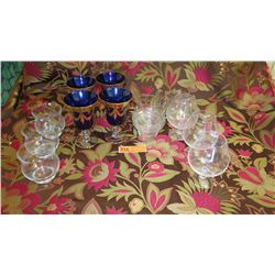 4 Cobalt Blue Stemware w/Swag Gilt Border, 11 Misc. Glassware