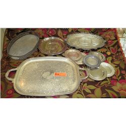 Qty 10 Misc. Silver Plated Trays, Platters, Plates