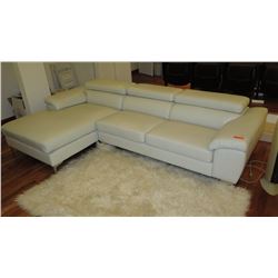 Modern 3-Piece Gray Leather Sofa Sectional w/Large Ottoman - Lt. Gray (approx. 118" L)