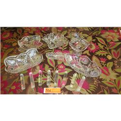 Qty 7 Cut Crystal Trays, Candy Dish, 8 Glass Chopstick Stands