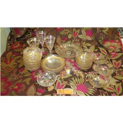 Glass Bowls, Plates, Stemware, Platter, Bowls w/Gilt Overlay