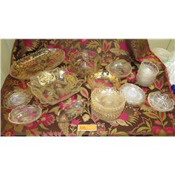 Misc. Crystal and Glass Servers, Trays, Bowls, Plates w/ Gilt Overlay