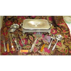 Misc. Silver Plated Server Tray, Serving Utensils