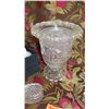 Image 2 : Large Cut Crystal Flower Urn, Oval Dish, Oval Trinket Box, Etch Glass Perfume Bottle