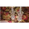 Image 4 : Misc. Lot: Pastel Glass Trays, Painted Glass Butter Dish, Lucite Napkin Rings, Serving Utensils