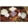 Image 1 : Misc. Lot: Ceramic Bunny Jars, Tureens, Teapots, Carp, Lilac Server