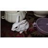 Image 4 : Misc. Lot: Ceramic Bunny Jars, Tureens, Teapots, Carp, Lilac Server