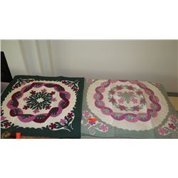 2 New Hand-Stitched Hawaiian-Pattern Quilt Blankets - Approx. 41X41