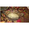 Image 4 : Antique Copper Plated Brass Tray w/Bird Ornamented Handles, Antique Metal Overlay Piece w/Crickets, 