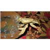 Image 6 : Antique Copper Plated Brass Tray w/Bird Ornamented Handles, Antique Metal Overlay Piece w/Crickets, 