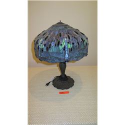 Tiffany Style Blue Dragonfly Motif Stained Glass Lamp - Approx. 22" H