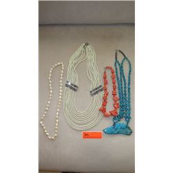 Jewelry: 4 Misc. Turquoise, Pearl Necklaces, etc.