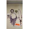 Image 1 : Jewelry: Violet Beaded Waterfall Drape Necklace, Purple Rhinestone Earrings,  Dangle Necklace, 2 Bra