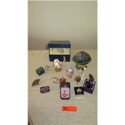 Misc. Lot of Enameled Faberge Style Eggs, Miniature Royal Crowns, Embellished Frog/Fish, etc.