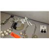 Image 3 : Jewelry: 5 White Pearl Necklaces (various styles, lengths), Lucite Bracelet