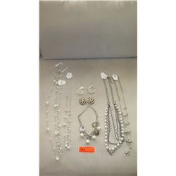 Jewelry: 4 Pearl Necklaces (various styles, lengths), Pearl Bracelet, 2 Pairs Earrings