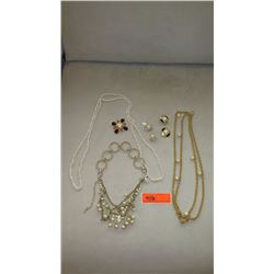 Jewelry: Multi-Strand Drape Necklace w/Dangling Pearls, 2 Misc. Pearl Necklaces, 2 Prs. Pearl Earrin