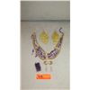 Image 1 : Jewelry: Tri-Strand Amethyst/Gold Tone Necklace, Filigree Earrings, Amethyst Pendant, Dangling Earri