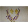 Image 3 : Jewelry: Tri-Strand Amethyst/Gold Tone Necklace, Filigree Earrings, Amethyst Pendant, Dangling Earri