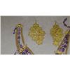 Image 4 : Jewelry: Tri-Strand Amethyst/Gold Tone Necklace, Filigree Earrings, Amethyst Pendant, Dangling Earri