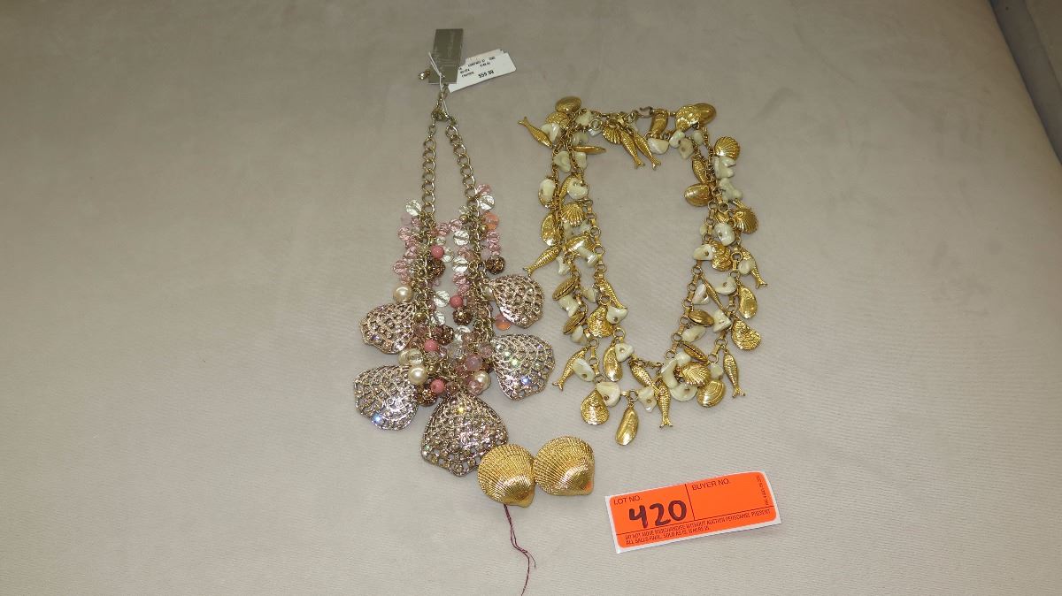 Jewelry 2 Shell Fish Motif Drape Necklaces w Dangling Jewelry 2 Shell Fish Motif Drape Necklaces w Dangling