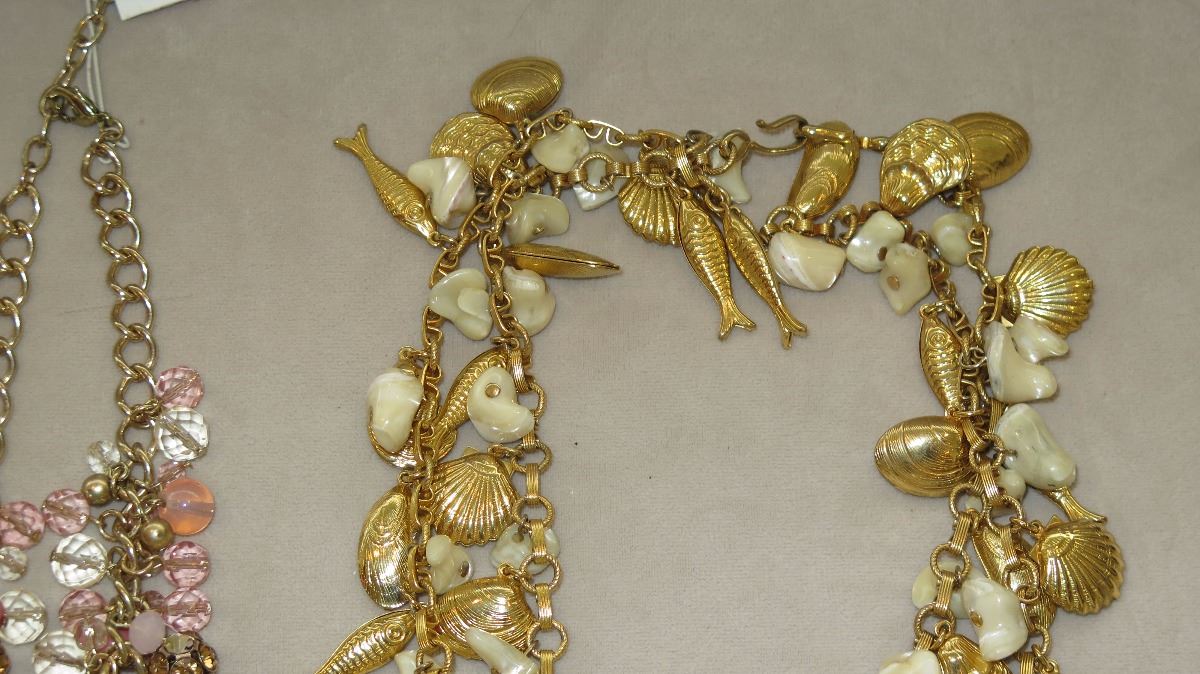 Jewelry 2 Shell Fish Motif Drape Necklaces w Dangling Jewelry 2 Shell Fish Motif Drape Necklaces w Dangling