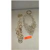 Image 1 : Jewelry: Waterfall Drape Necklace (w/Dense Cluster of Semi-Precious Stones, Pearls, Glass) 2 Bracele