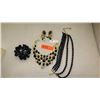 Image 1 : Jewelry: 2 Gold Tone Black-Bead Multi-Tiered Drape Necklaces, Black Bead Bracelet, Earrings