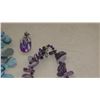 Image 4 : Jewelry: 2 Natural Polished Stone Necklaces, Rope Chain, Amethyst Pendant & 3 Misc. Pendants