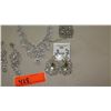 Image 3 : Jewelry: Multi-Tier Rhinestone Drape Necklace, Dangling  Earrings (2 prs), Rhinestone Bracelet