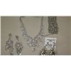 Image 4 : Jewelry: Multi-Tier Rhinestone Drape Necklace, Dangling  Earrings (2 prs), Rhinestone Bracelet
