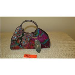 New Mary Frances Bag: Bright, Jewel-Toned, Silk, Beaded Butterfly, Ring Handle