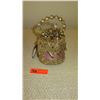 Image 5 : New Mary Frances Bag: Pink Satin Bucket Style w/Gold Mesh Leaf Cap
