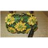 Image 2 : New Mary Frances Handbag: Green w/Yellow Satin Flowers