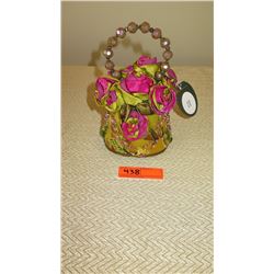 New Mary Frances Handbag: Ornamented Green Satin Bucket Style w/Satin Rosettes