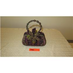 New Collectible Bag: Plum Bohemian Fabric, Petals Accent, Ring Handle