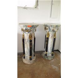 Pair: Solid Veined Marble Pedestals - Carved, Ormolu Details - 43" H, 19" dia.