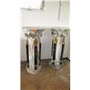 Image 1 : Pair: Solid Veined Marble Pedestals - Carved, Ormolu Details - 43" H, 19" dia.