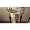 Image 3 : Pair: Solid Veined Marble Pedestals - Carved, Ormolu Details - 43" H, 19" dia.