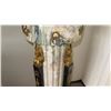 Image 6 : Pair: Solid Veined Marble Pedestals - Carved, Ormolu Details - 43" H, 19" dia.