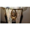 Image 8 : Pair: Solid Veined Marble Pedestals - Carved, Ormolu Details - 43" H, 19" dia.